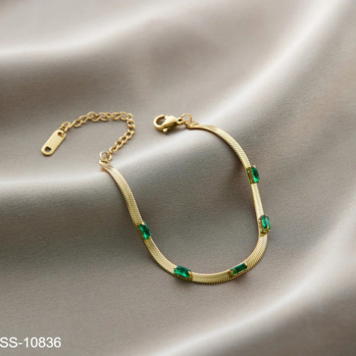 SS-10836 - Green Gems Gold Chain - Bracelet